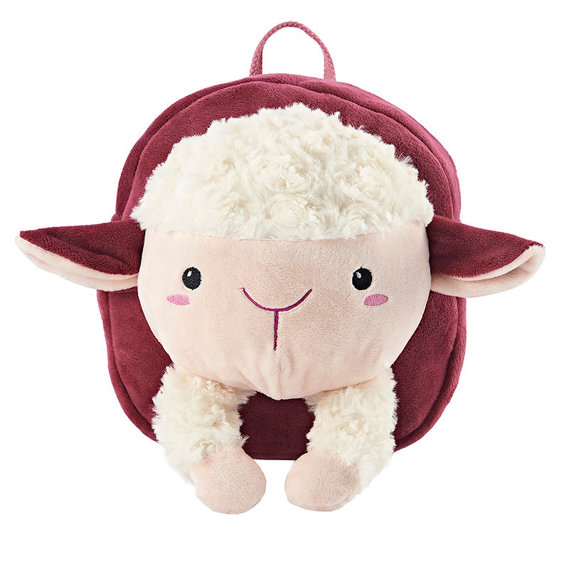 Cartoon Anti-Lost Toddler Backpack Plush Kids Mini School Bag – Cute Lamb (with Safety Leash)