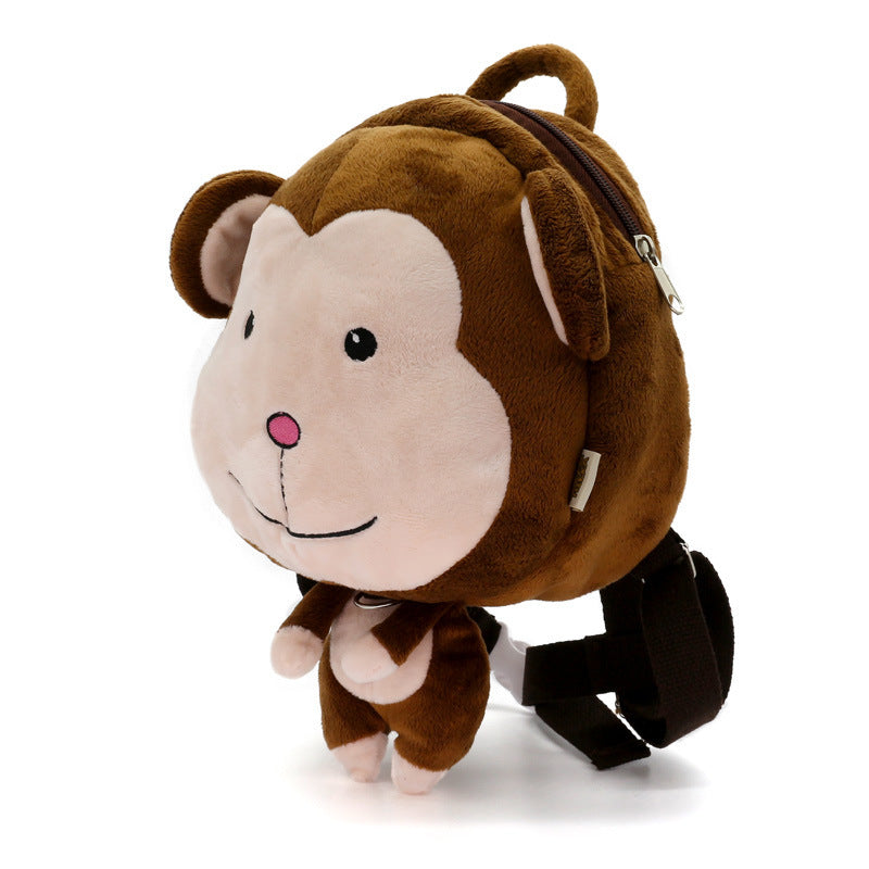 Cartoon Anti-Lost Toddler Backpack Plush Kids Mini School Bag – Cute Monkey (with Safety Leash)