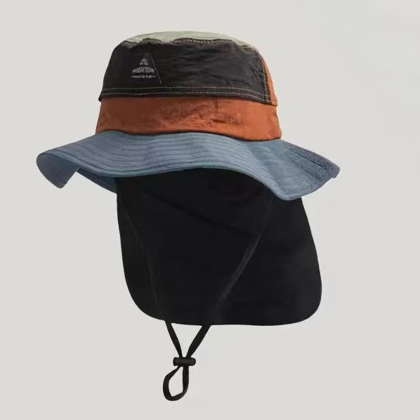 UV Protection Hat with Neck Flap, Baby Fisherman Hat (Blue Brim Triangle Label)