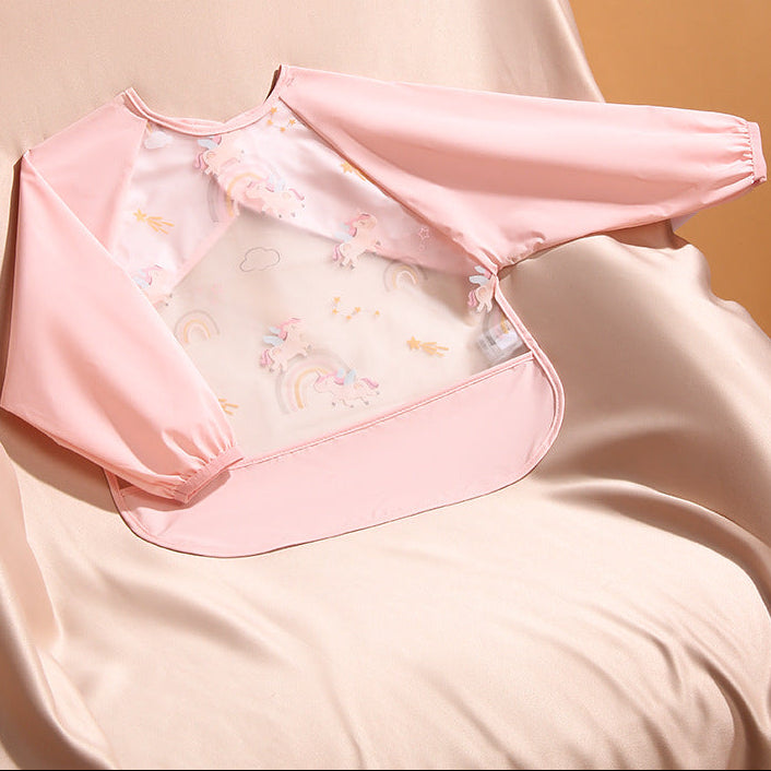 Baby Waterproof Long Sleeve Feeding Smock – Anti-Stain & Easy-Clean Toddler Bib Apron for Spring/Summer (Rainbow Unicorn TPU, XL 80CM - 100CM))
