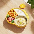 Silicone Suction Divided Toddler Plate – Cartoon Dinosaur Self-Feeding Training Plate, Baby Weaning Set (Lemon Yellow, 316L Stainless Steel Inner Bowl)