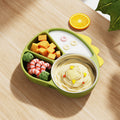 Silicone Suction Divided Toddler Plate – Cartoon Dinosaur Self-Feeding Training Plate, Baby Weaning Set (Apple Green, 316L Stainless Steel Inner Bowl)