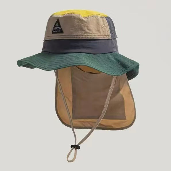 UV Protection Hat with Neck Flap, Baby Fisherman Hat (Green Brim Triangle Label)