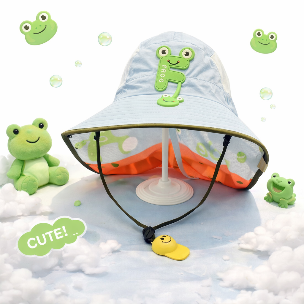 Kids Summer Sun Hat – Wide Brim UV Protection(Light Blue with Whistle)