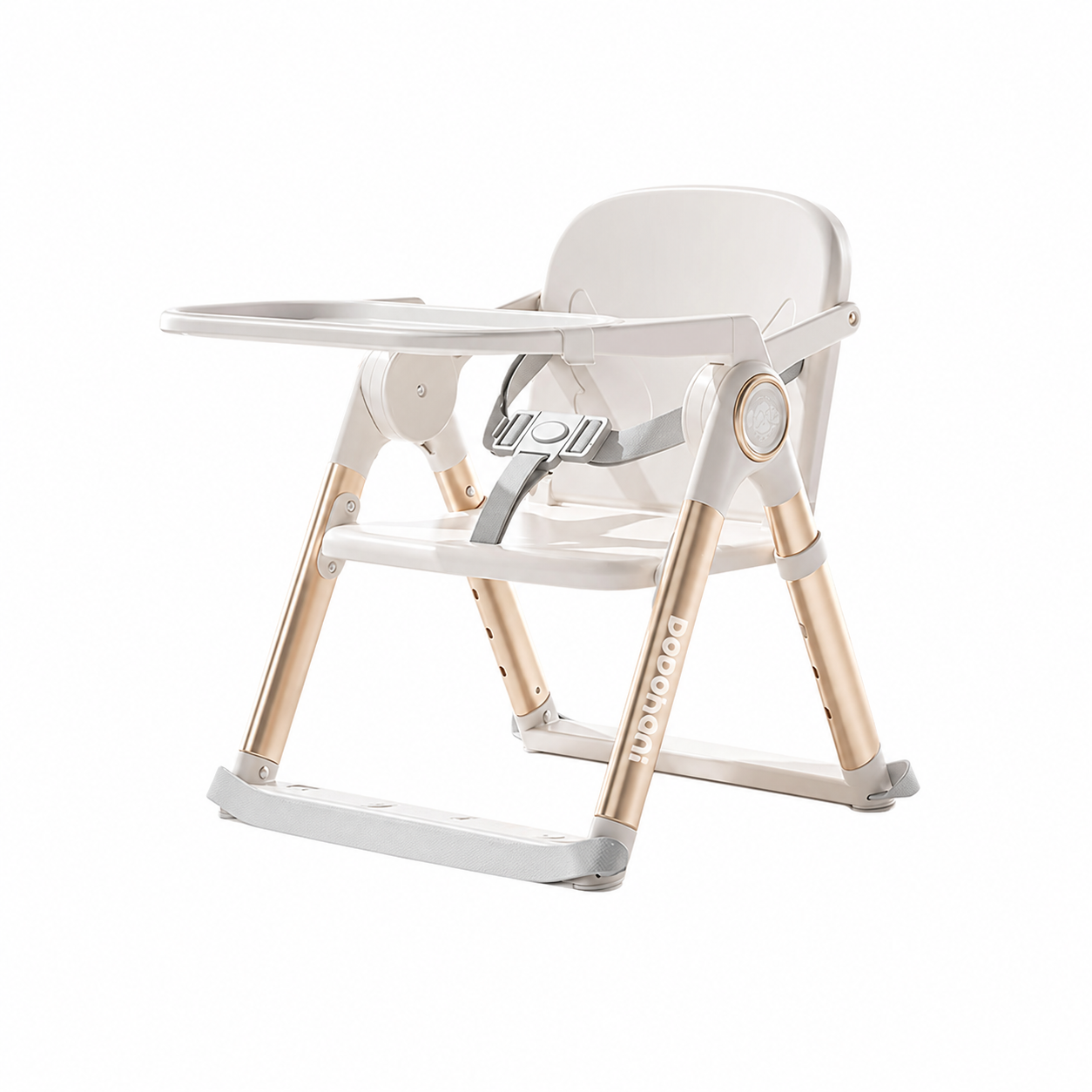 Foldable Baby High Chair – Portable Toddler Feeding Seat with Double Tray & Safety Belt (White)