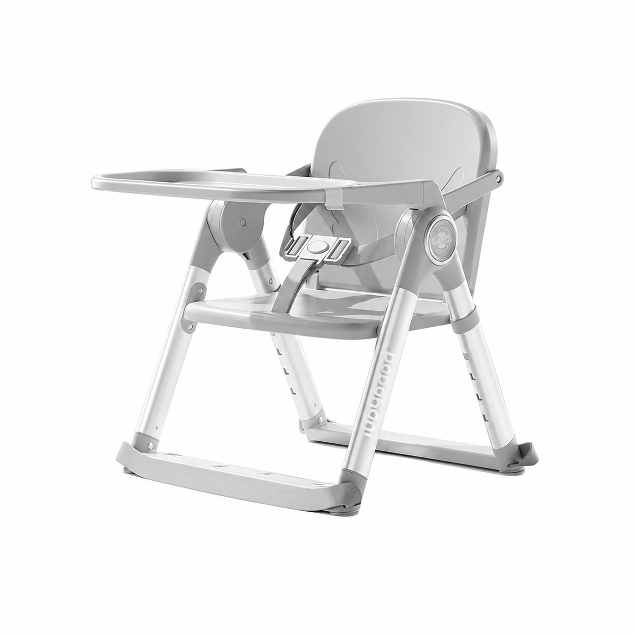 Foldable Baby High Chair – Portable Toddler Feeding Seat with Double Tray & Safety Belt (Grey)