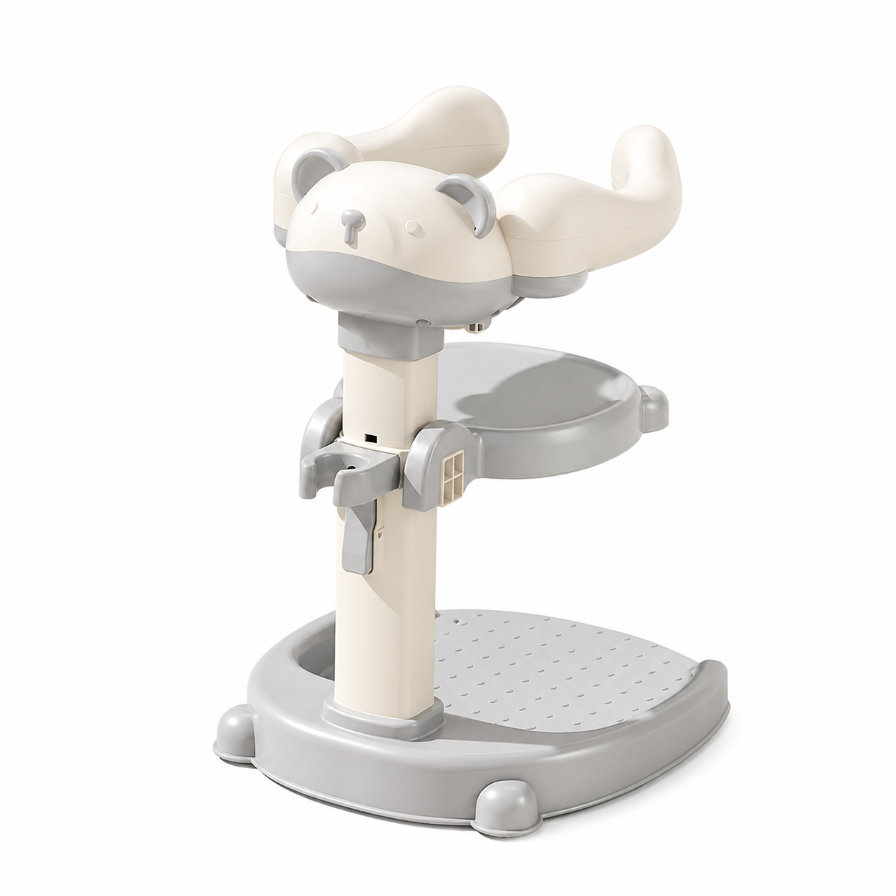 Baby Standing Bath Support Seat – Infant & Toddler Bathtub Helper, Non-Slip Bath Stand for Easy Cleaning & Comfortable Bathing(Bear/Grey)