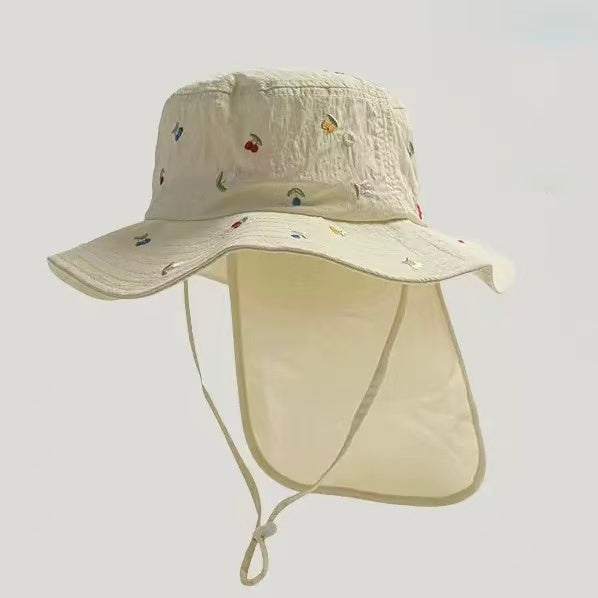 UV Protection Hat with Neck Flap, Baby Fisherman Hat (Cream Tulip)