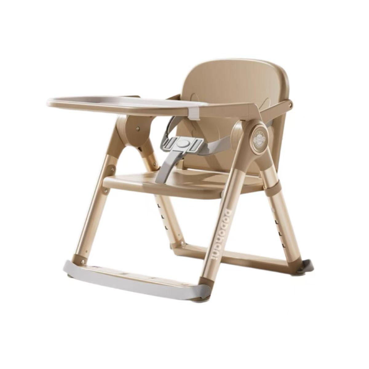 Foldable Baby High Chair – Portable Toddler Feeding Seat with Double Tray & Safety Belt (Brown)