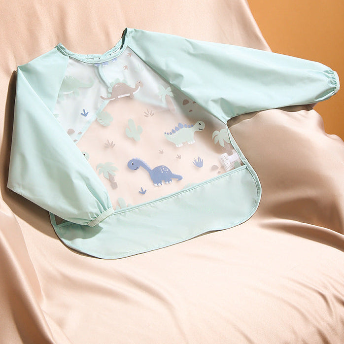 Baby Waterproof Long Sleeve Feeding Smock – Anti-Stain & Easy-Clean Toddler Bib Apron for Spring/Summer (Dinosaur Park TPU, L Fits 60–cm)